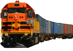 an orange train is traveling down the tracks