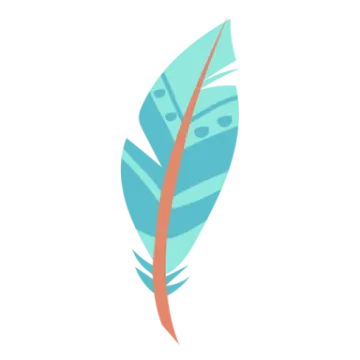 a blue and orange feather on a white background