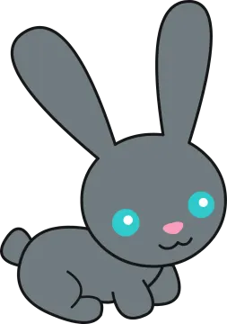 a gray rabbit with blue eyes sitting down