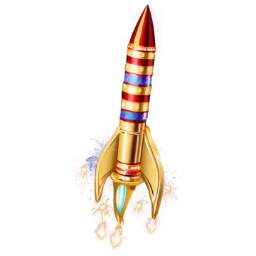 a red and gold rocket is flying through the air