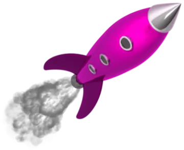 a pink rocket with smoke coming out of it
