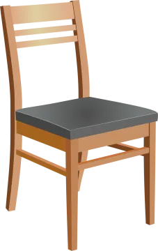 a wooden chair with black seat pad