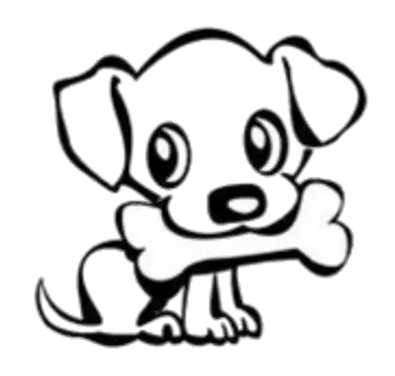 a cartoon dog with a bone in its mouth