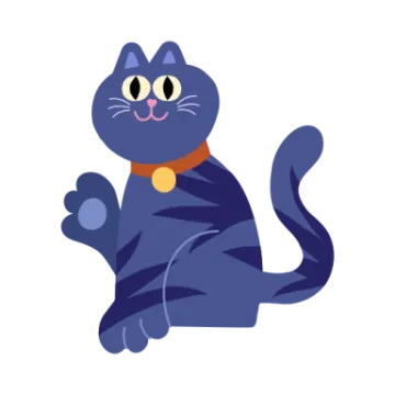 a blue cat with a red collar sitting on the ground