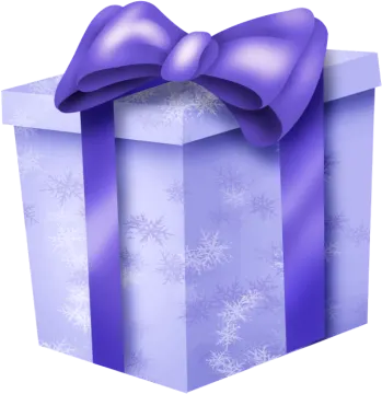 a purple gift box with a bow and snowflakes
