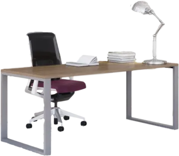 a desk with a chair and a lamp
