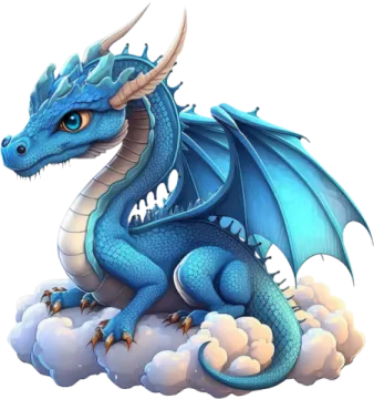 a blue dragon sitting on top of a cloud