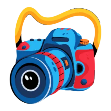 a camera with a yellow handle