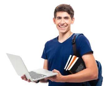 a young man holding a laptop computer