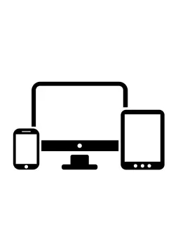 a black and white icon of a laptop, phone and tablet