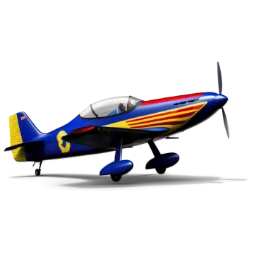 a small blue and yellow airplane on a white background