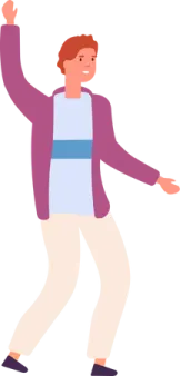 a man in a purple jacket and white pants dancing