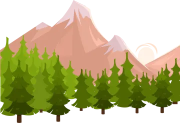 a line of trees with mountains in the background