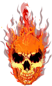 a skull with flames on it's head