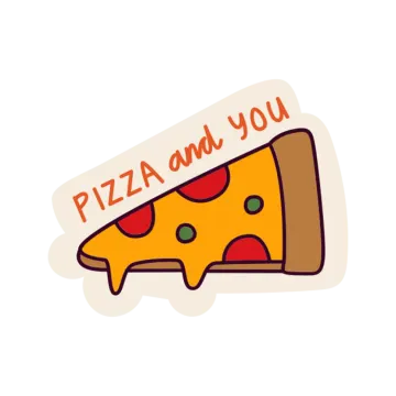 a piece of pizza with the word pizza on it