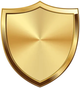 a golden shield on a white background