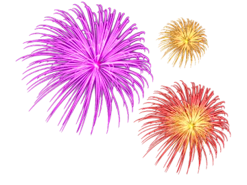 three colorful fireworks on a white background