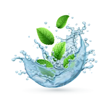 a splash of water with mint leaves