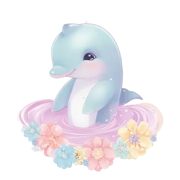 a dolphin in the water with flowers around it