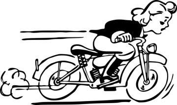 a black and white drawing of a person riding a motorcycle