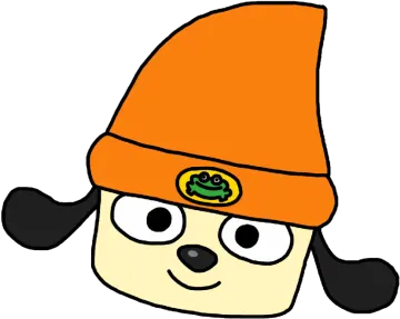 a cartoon dog wearing an orange hat
