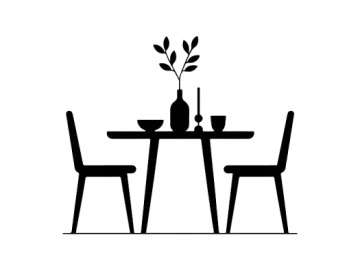 a table with two chairs and a vase on it