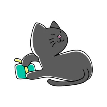 a black cat with a cup of coffee