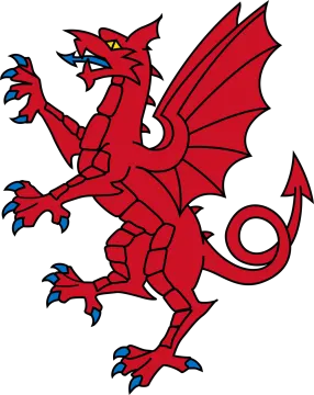 a red dragon with blue eyes