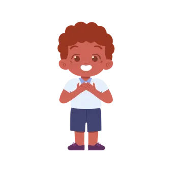 a boy standing with his hands folded in prayer