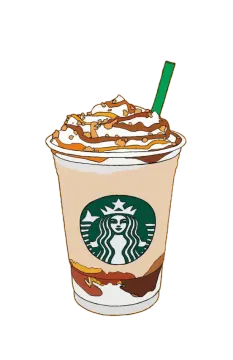 a starbucks cup filled with hot dogs