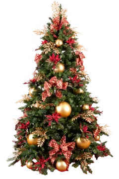 a christmas tree with red and gold decorations