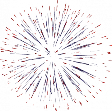 a white background with red and blue fireworks
