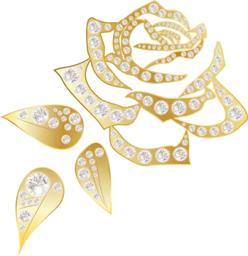a gold rose with diamonds and leaves