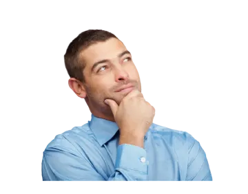 a man looking up with his hand on his chin