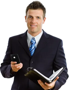 a man in a suit and tie holding a book