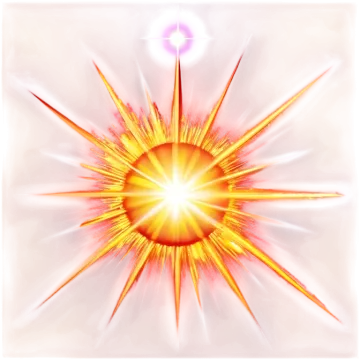 a yellow star burst in the center of a white background