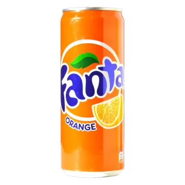 a can of orange soda on a white background