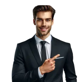 a man in a suit and tie holding a pen