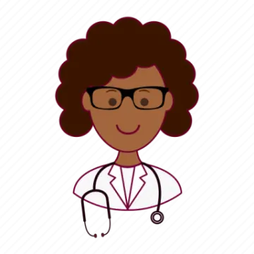 a woman with glasses and a lab coat