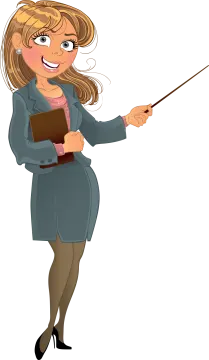 a woman in a business suit with a pointer