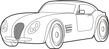 a black and white drawing of a car