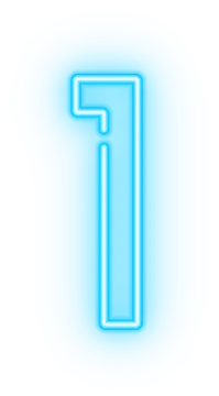a blue neon letter f on white background