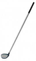 a blue and white golf club with a black handle
