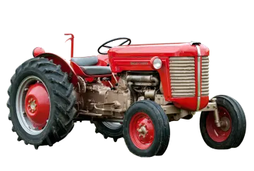 an old red tractor on a white background