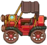 an old car with a brown roof and red wheels