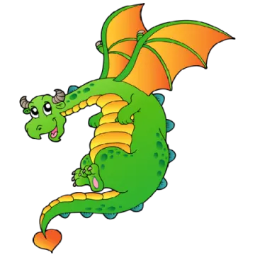 a cartoon green dragon with orange wings