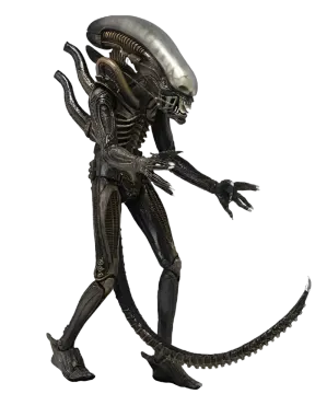 an alien with a large head and long legs