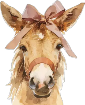 a painting of a horse with a bow on its head