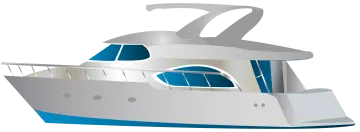 a white and blue boat