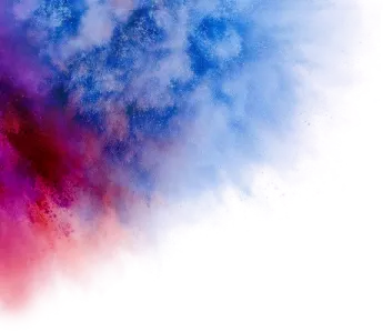 blue and red powder explosion isolated on white background